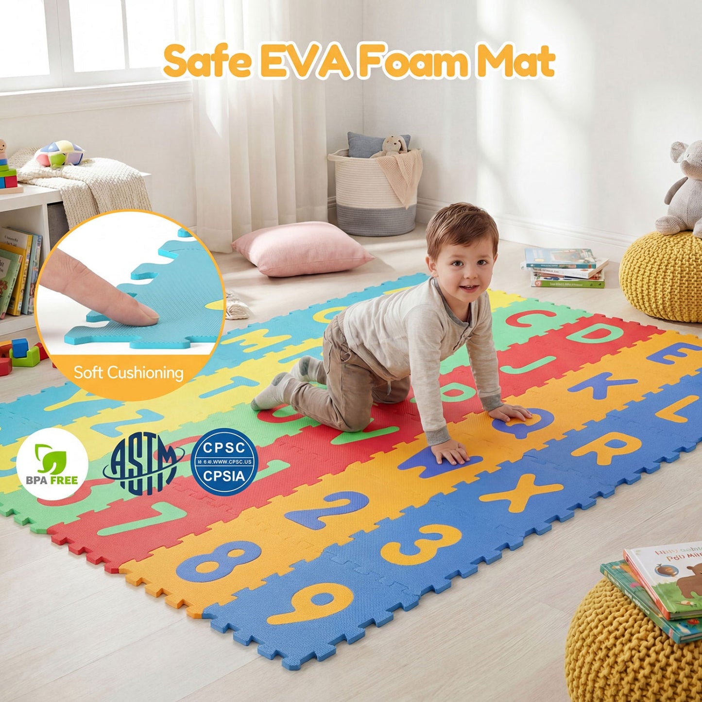 36-Piece Interlocking Baby Puzzle Floor Tiles with Educational Alphabet