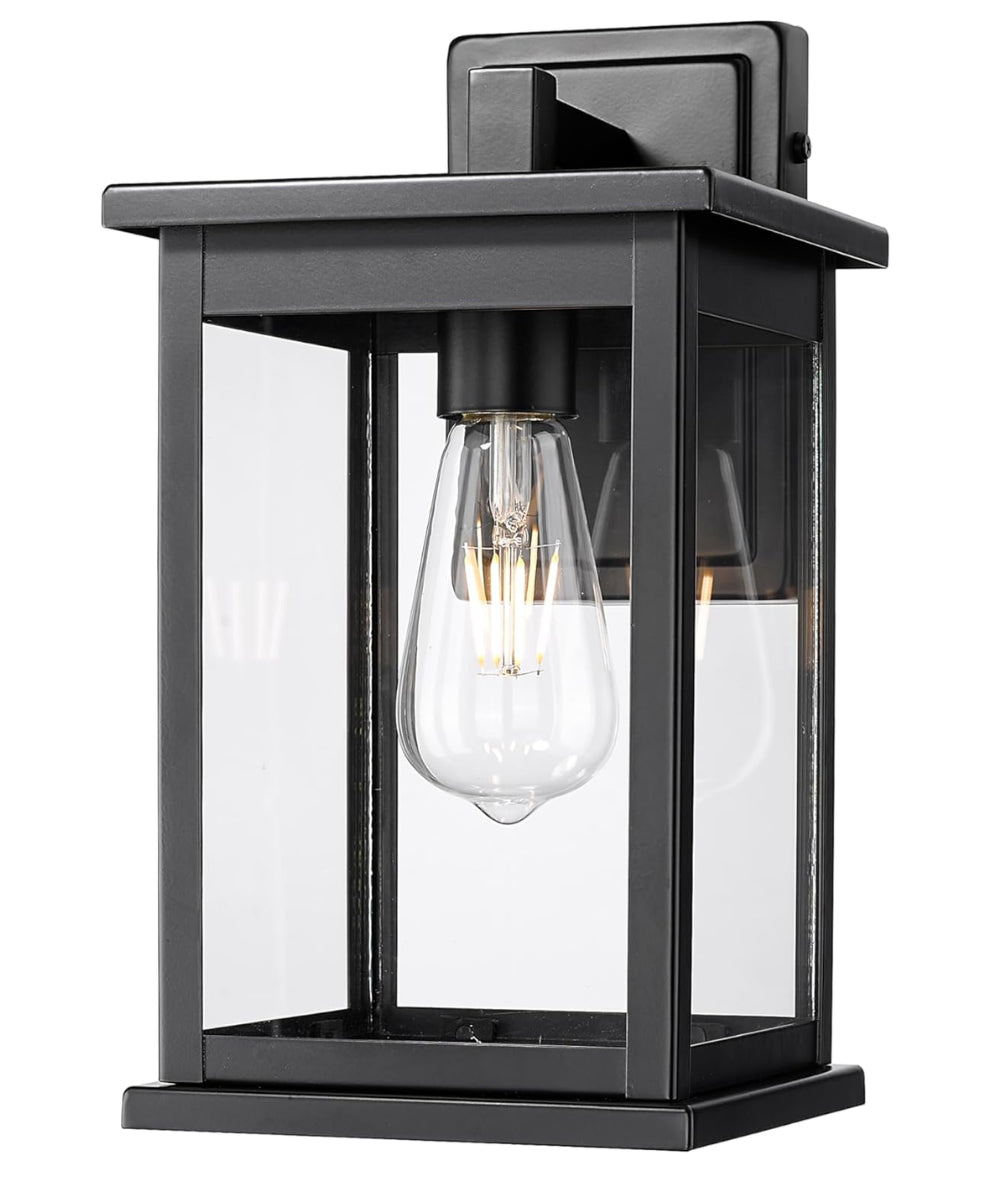 11"H Bowton II Outdoor Wall Light - Dusk to Dawn Matte Black Finish with Glass Shade by Millennium Lighting