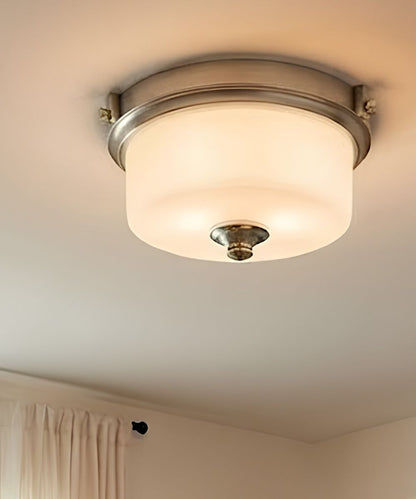 13"W 2-Light Brushed Nickel with White Frosted Glass Shade Flush Mount Light Fixture
