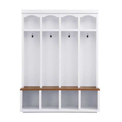 Entryway Hall Tree With Bench, 4 Hooks & Open Storage Space