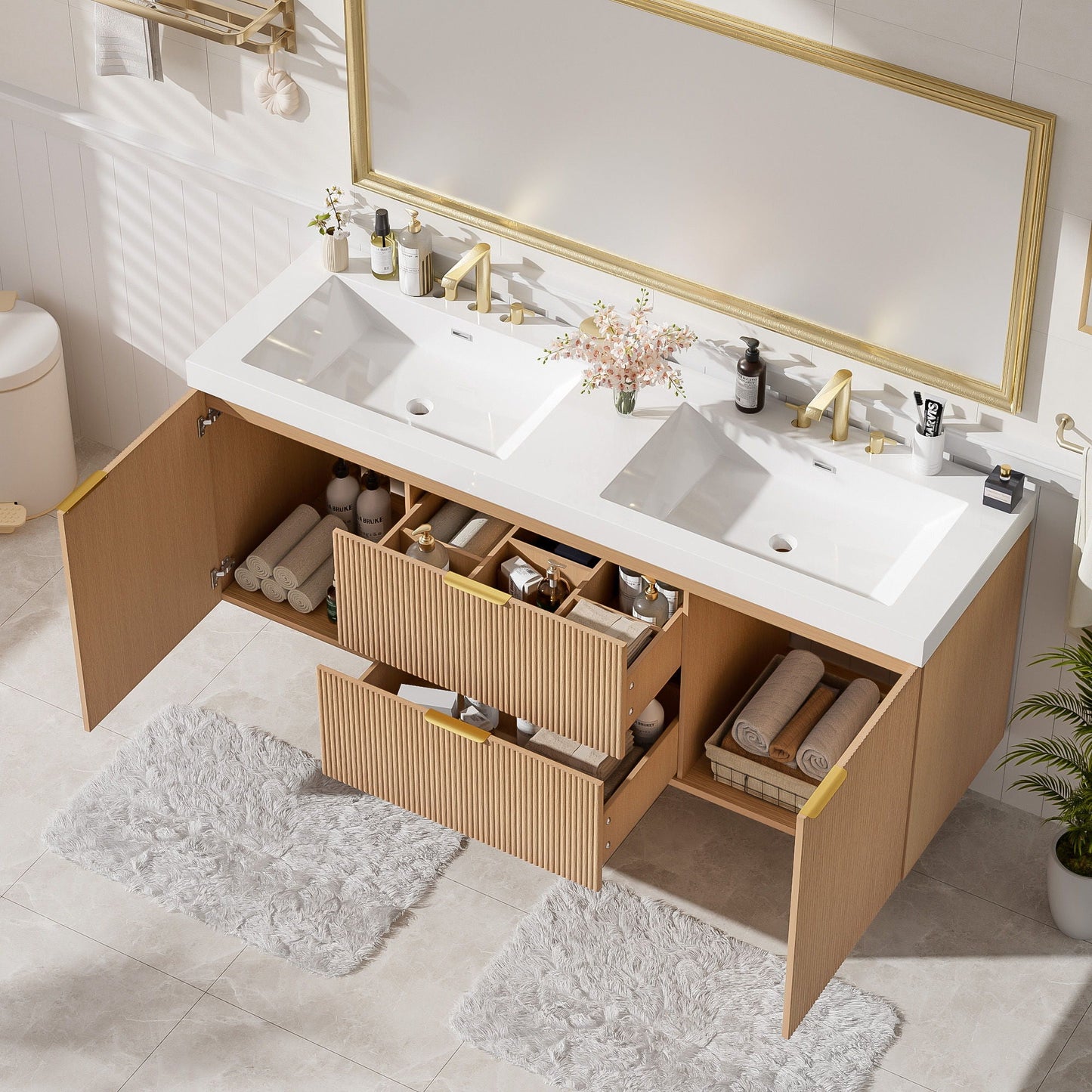 Modern Wall Mounted Bathroom Vanity, Soft Close Doors