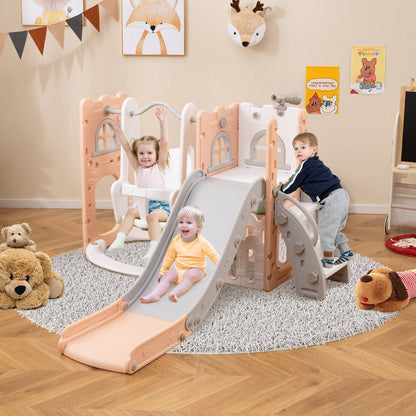 7-in-1 Toddler Swing and Slide Set L-shaped with Ladder and Basketball Hoop