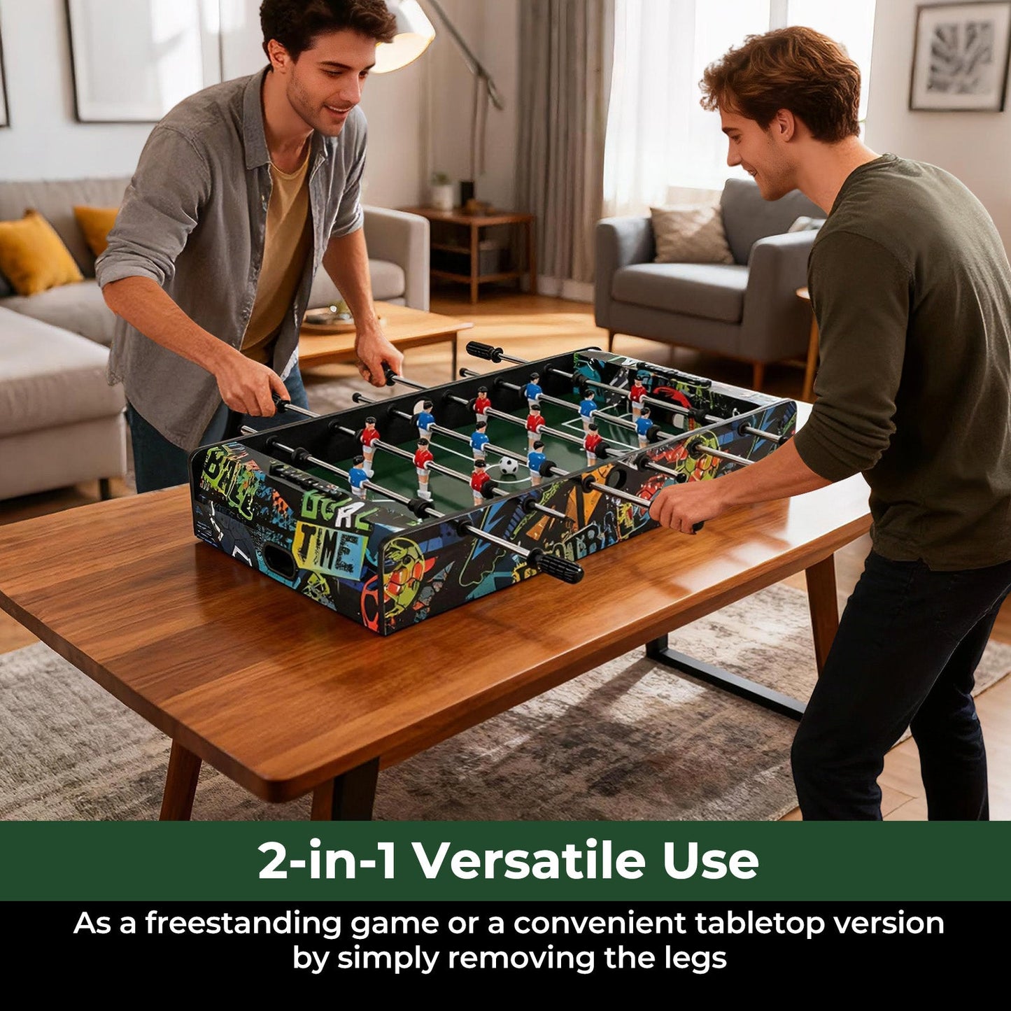 37 Inch Mini Foosball Table 2-in-1 Game Table with Detachable Legs for Tabletop-Black