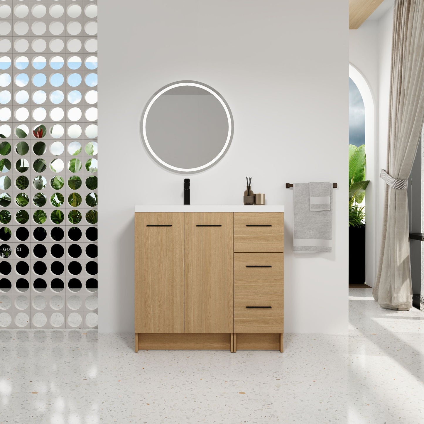 Wall Mounted Floating Bathroom Vanity With Sink, Door & Drawers Modular Cabinet