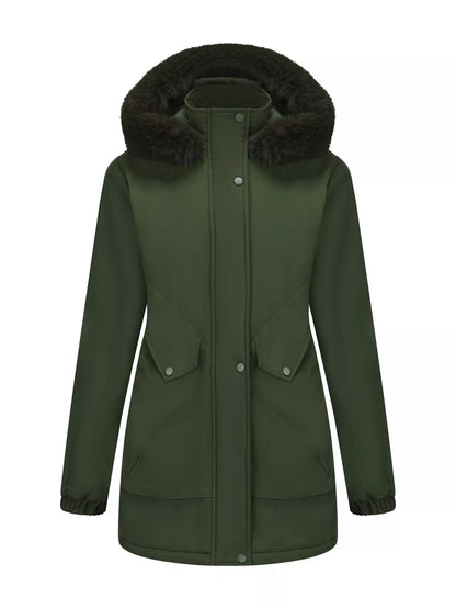 Full Size Fur Hooded Warm Winter Parka Outerwear Plus Size