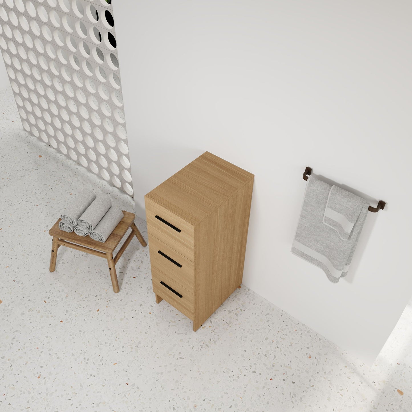 Slim Freestanding Bathroom Storage Cabinet, 3 Drawers - Light Oak