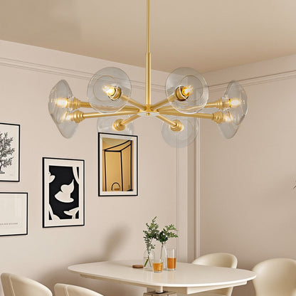 Gold Sputnik Chandelier | Mid-Century Modern Pendant Light with Clear Glass Shades for Dining Room, Living Room & Kitchen