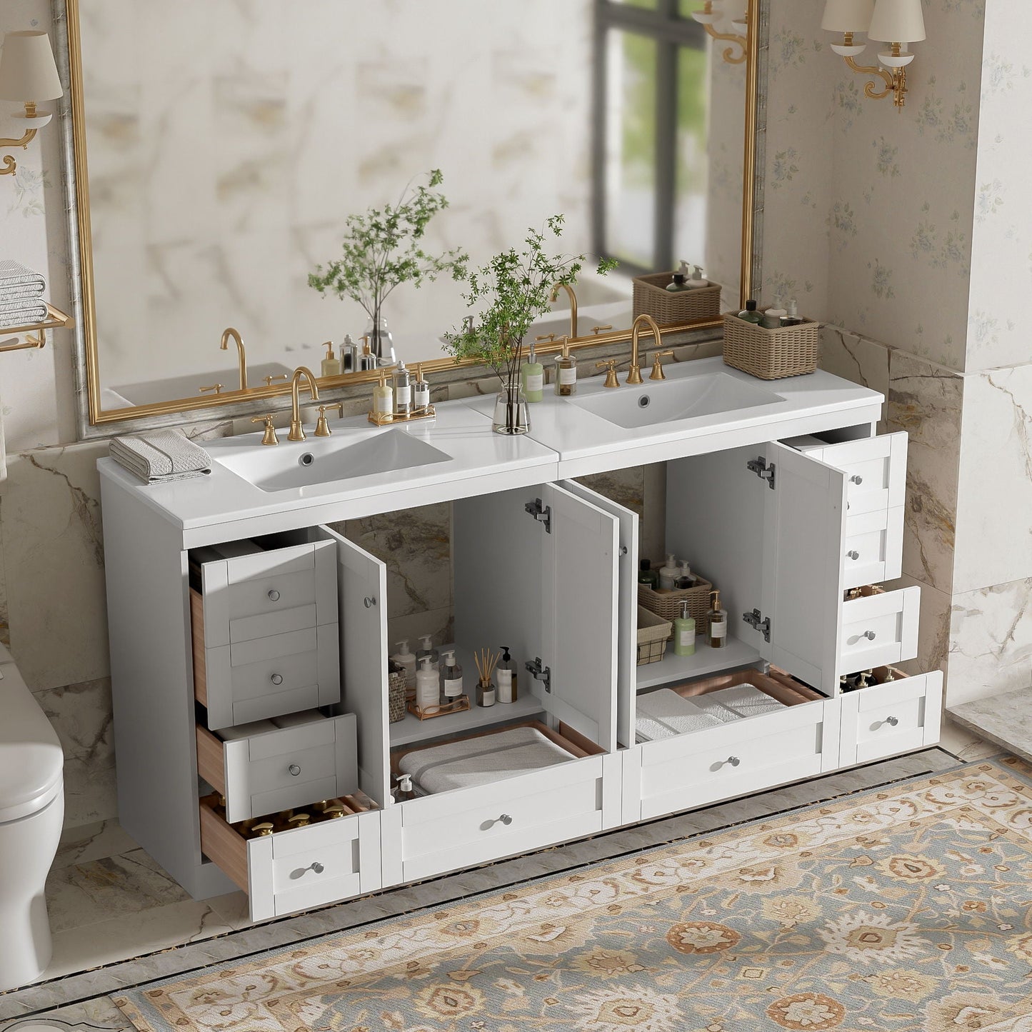 Shaker Free Standing Bathroom Vanity Cabinet & Sink, Soft Close Drawers, Soft Close Doors