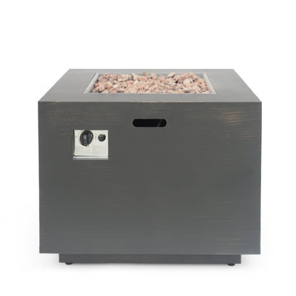 33" Outdoor Iron Square Propane Fire Pit - Brushed Brown