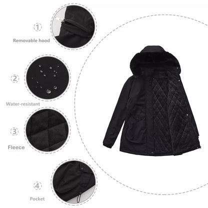 Full Size Fur Hooded Warm Winter Parka Outerwear Plus Size