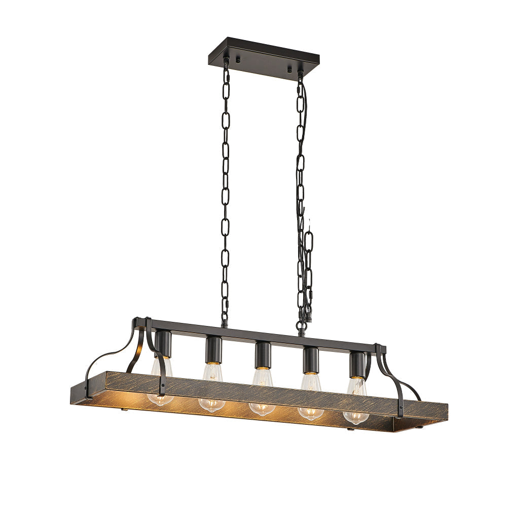 34" Black & Gold Vintage Chandelier | 5-Light Antique Pendant with Adjustable Chain for Dining Room, Kitchen & Living Room