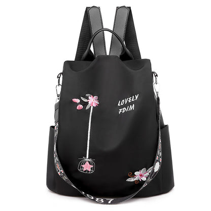 Cloth Backpack Female Embroidery Backpack Bag Nylon Anti-Theft Waterproof Women's Backpack Fashionable Anti-theft Women Backpacks Nice Print School Bag High Quality Large Capacity Backpack (
