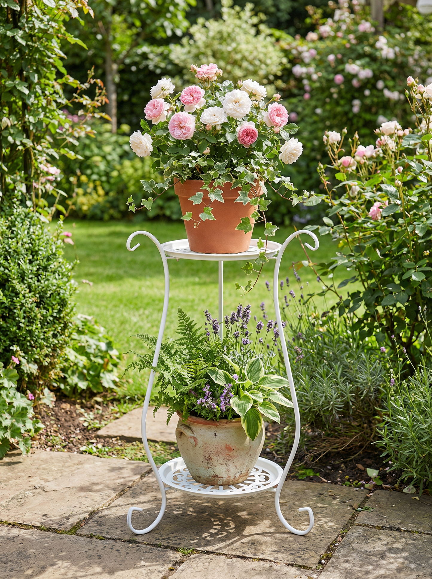 Two-Tier Metal Plant Stand – Double Layer Iron Flower Rack for Indoor & Outdoor Plants