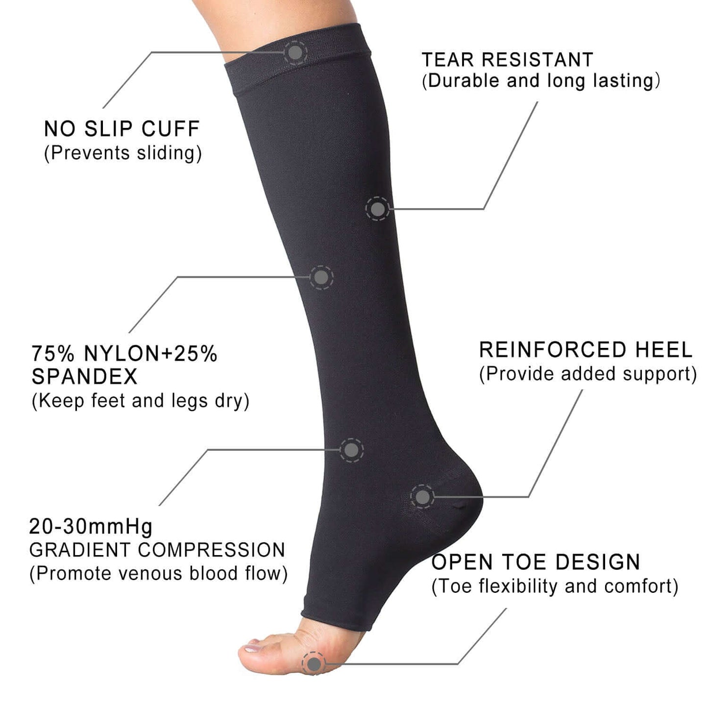 FDA registration Open Toe Medical Compression Socks Graduated 20-30 mmHg Knee High 4 Pair Pack