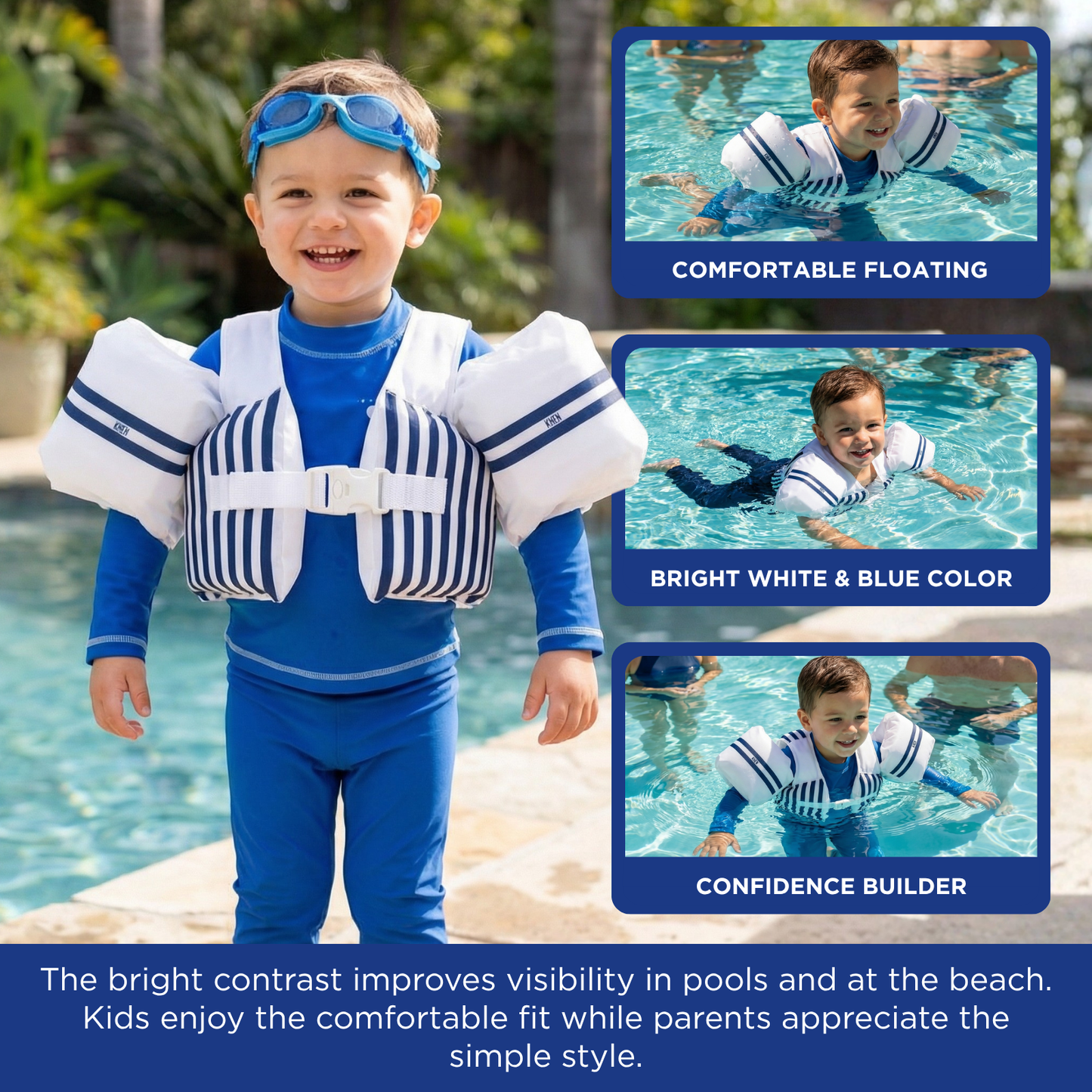 Floating Jackets with Sleeves for Pool or Beach | 1-3 Years | White & Blue
