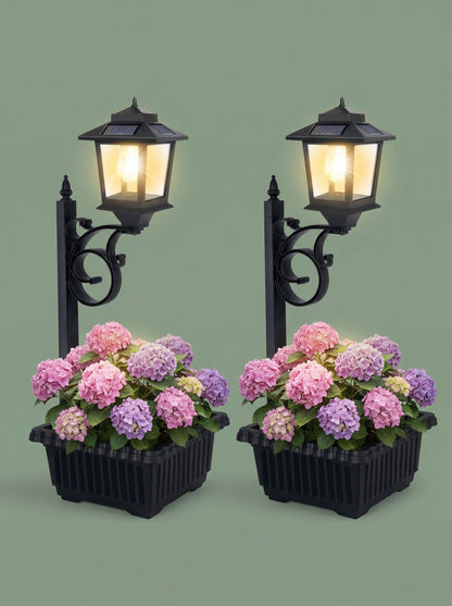 Solar Lamp Post with Flower Pot – Outdoor Garden & Patio Light – Multi Pack