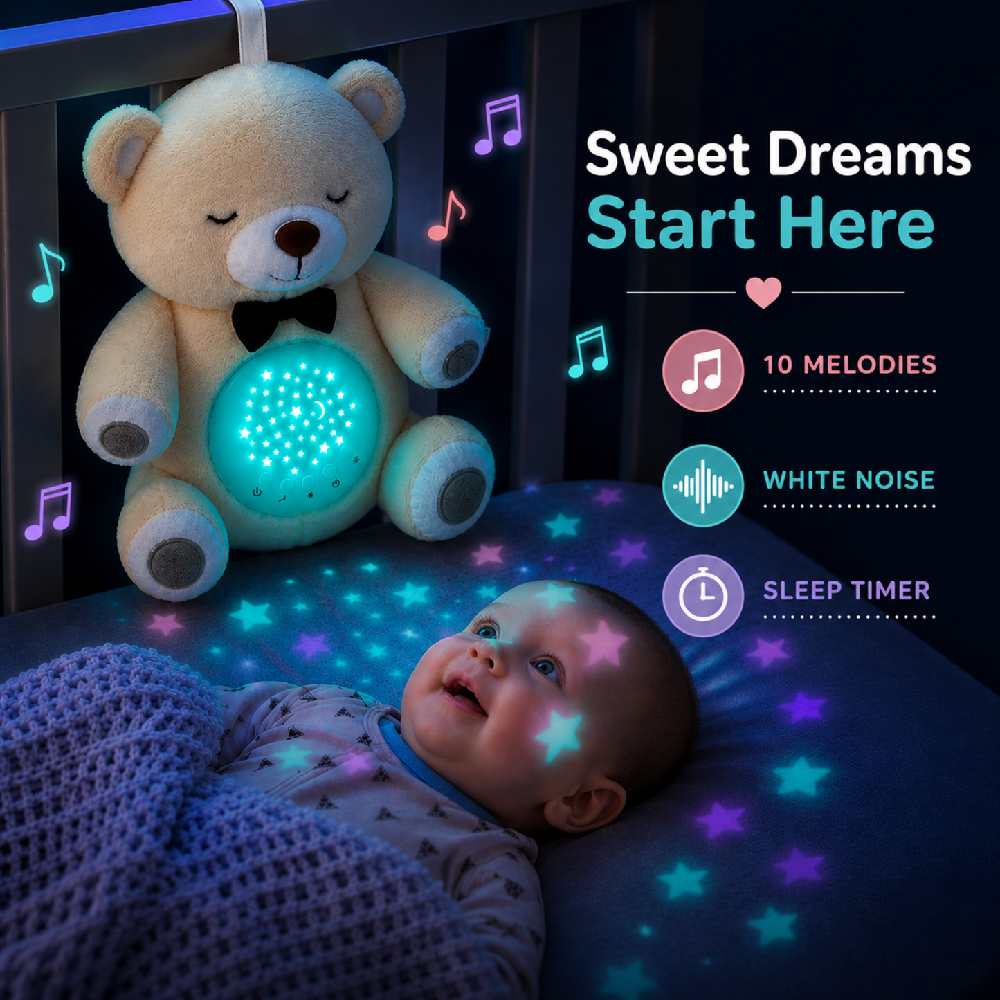 Lumipets Bear with Sound  Nursery Night Light & Sound Soother for Babies