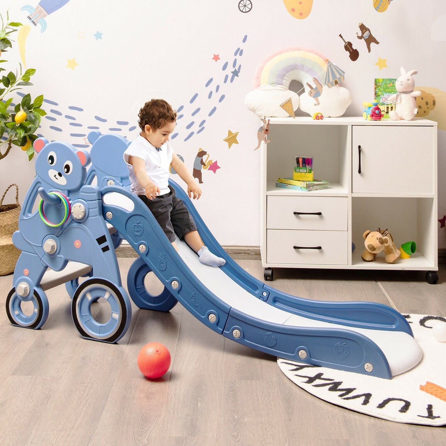 4-in-1 Foldable Baby Slide Toddler Climber Slide PlaySet with Ball