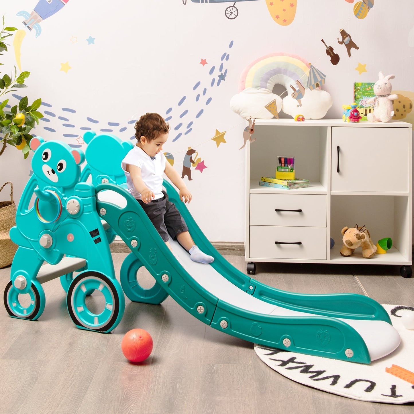 4-in-1 Foldable Baby Slide Toddler Climber Slide PlaySet with Ball
