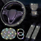 Diamond Set Leather Steering Wheel Cover Rhinestones Steering Wheel Cover With Crystal Breathable Anti-Slip Steering Wheel Protector Diamond Sparkling Car Steering Wheel Protector Vehicle Car Bling Steering Wheel Cover for Women Girls