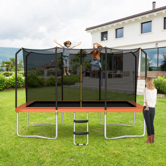 8 x 14 Feet Rectangular Recreational Trampoline with Safety Enclosure Net and Ladder