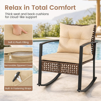 3-Piece Rocking Chair Patio Set with Glass Coffee Table