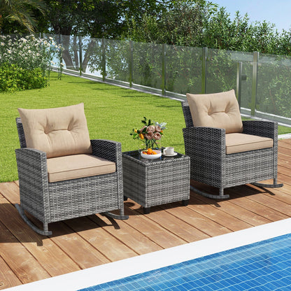 3-Piece Patio Rocking Chair Set with Glass Table
