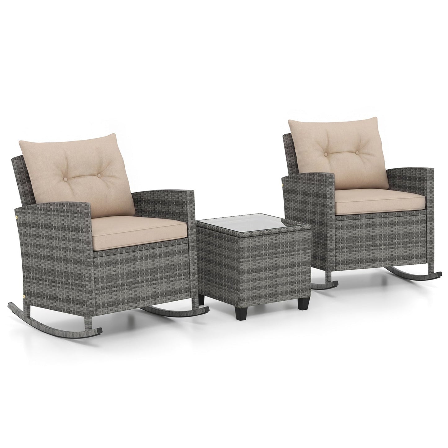 3-Piece Patio Rocking Chair Set with Glass Table