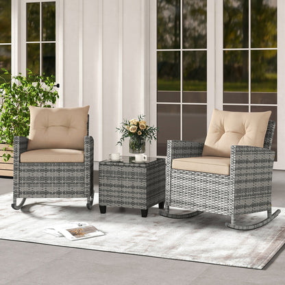 3-Piece Patio Rocking Chair Set with Glass Table