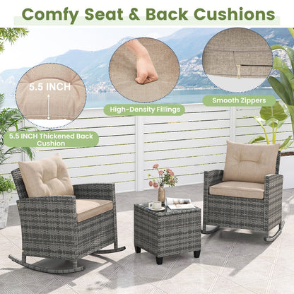 3-Piece Patio Rocking Chair Set with Glass Table