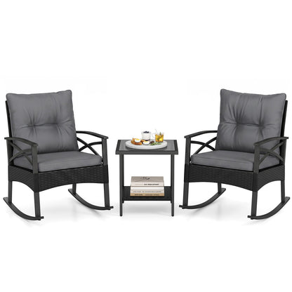 Outdoor Rattan Rocking Chair Set with Side Table - 3 Pieces