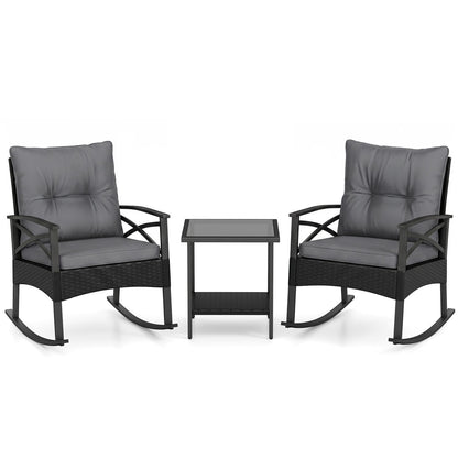 Outdoor Rattan Rocking Chair Set with Side Table - 3 Pieces