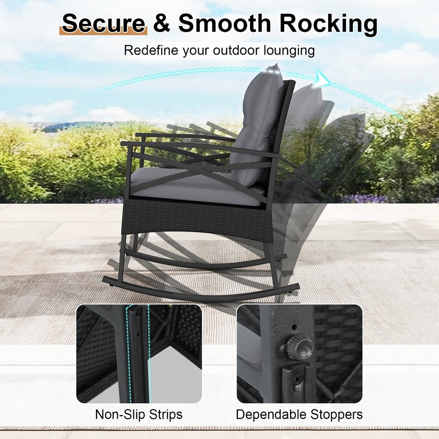 Outdoor Rattan Rocking Chair Set with Side Table - 3 Pieces
