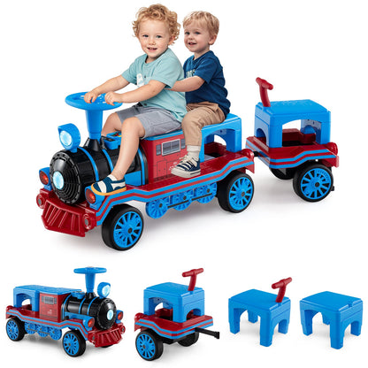3-Seater Trackless Ride on Train Set 12V Ride on Toy Car with 2 Removable Chairs