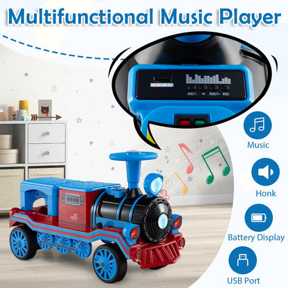 3-Seater Trackless Ride on Train Set 12V Ride on Toy Car with 2 Removable Chairs