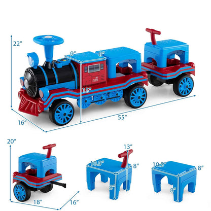 3-Seater Trackless Ride on Train Set 12V Ride on Toy Car with 2 Removable Chairs