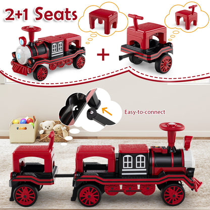 3-Seater Trackless Ride on Train Set 12V Ride on Toy Car with 2 Removable Chairs
