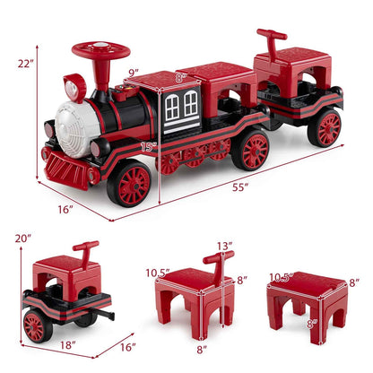 3-Seater Trackless Ride on Train Set 12V Ride on Toy Car with 2 Removable Chairs