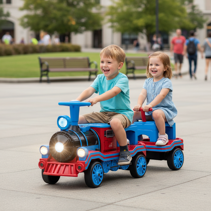 3-Seater Trackless Ride on Train Set 12V Ride on Toy Car with 2 Removable Chairs