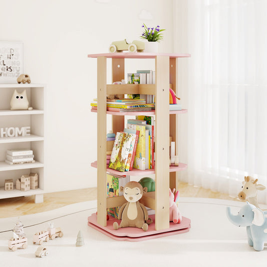 3-Tier Freestanding Corner Toddler Book Rack with 12 Sectors-Pink