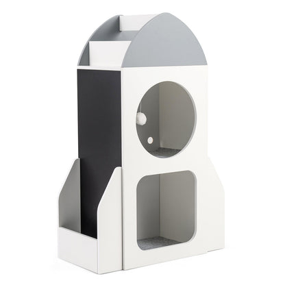 3-Tier Kids Bookshelf Rocket Space Theme Toddler Toy Storage Organizer-White