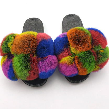 New SeasonSummer Women Slippers Faux Fur Slides For Women Fluffy Slippers House Shoes Woman Slippers Open Toe Fuzzy Fur Slippers Girls Fluffy House Slides Outdoor Indoor Slippers