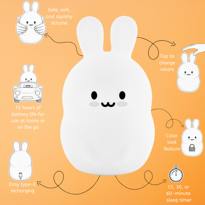 LumiPets® Bunny Night Light for Kids - Silicone Rabbit Nursery Lamp