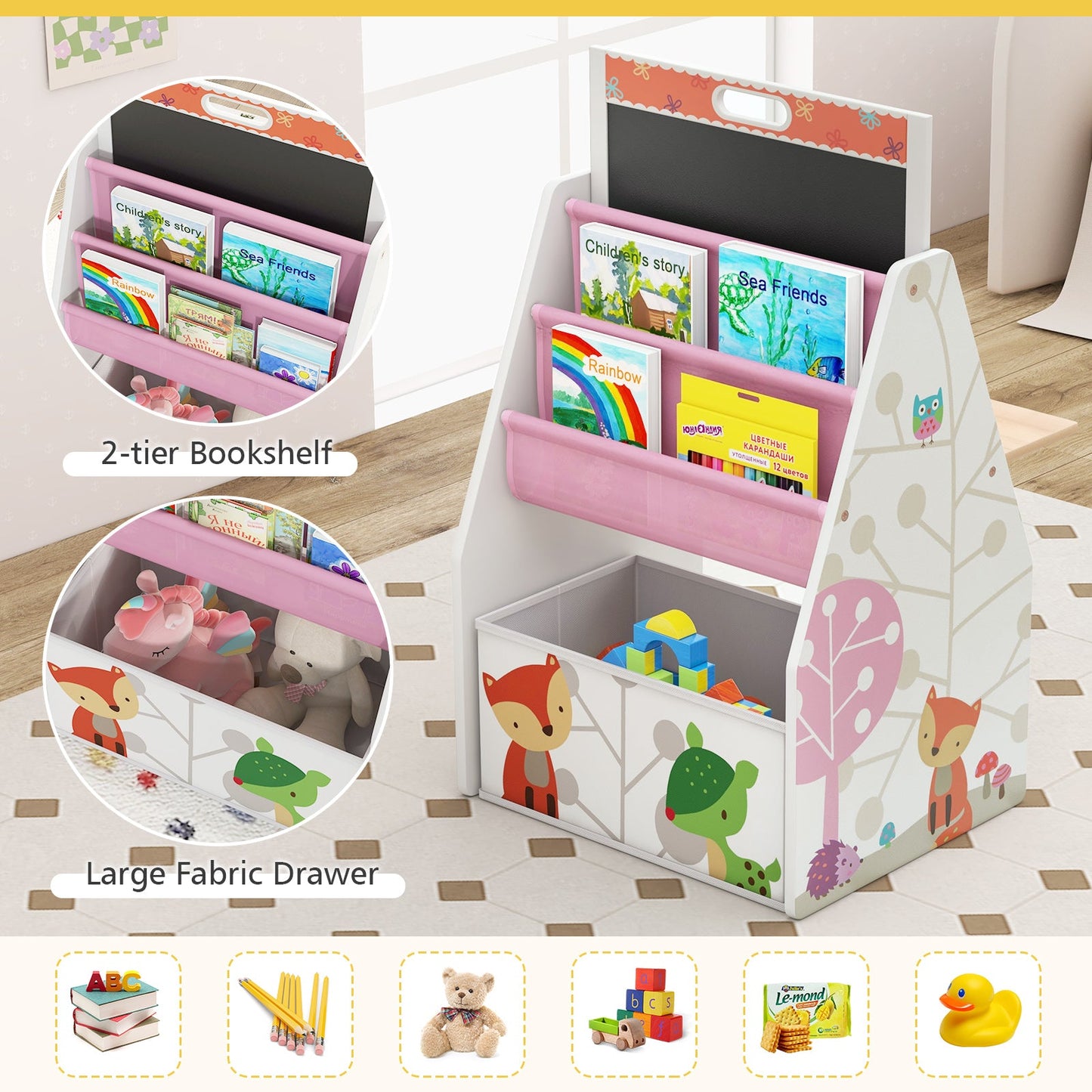 3 in 1 Kids Easel and Play Station Convertible with Chair and Storage Bins