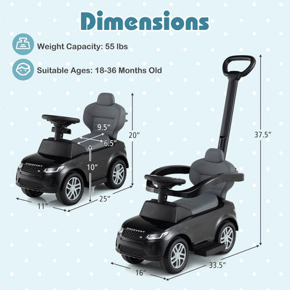 3 in 1 Push Car with Removable Handle and Guardrail for Kids 18-36 Months Old