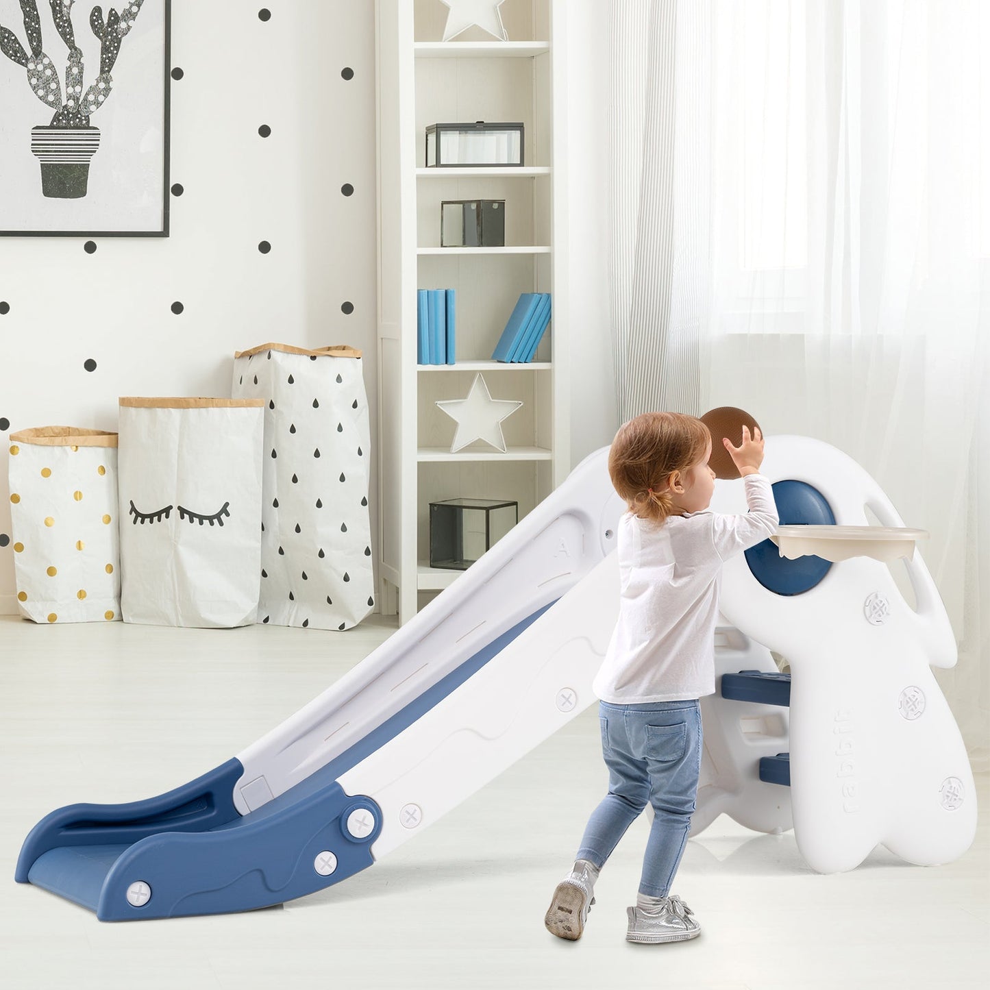 3 in 1 Toddler Slide Baby Slide Climber Playset with Basketball Hoop and Basketball