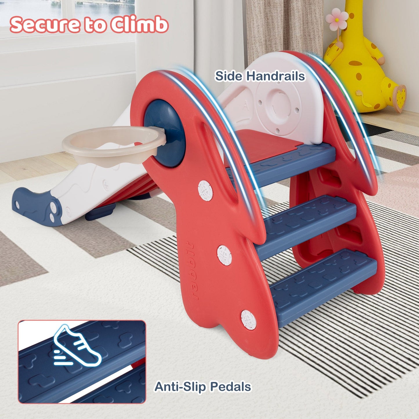 3 in 1 Toddler Slide Baby Slide Climber Playset with Basketball Hoop and Basketball