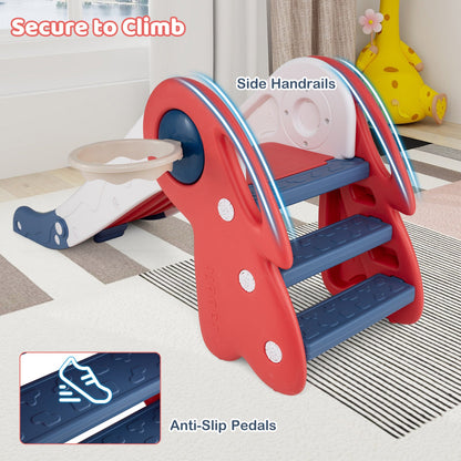 3 in 1 Toddler Slide Baby Slide Climber Playset with Basketball Hoop and Basketball