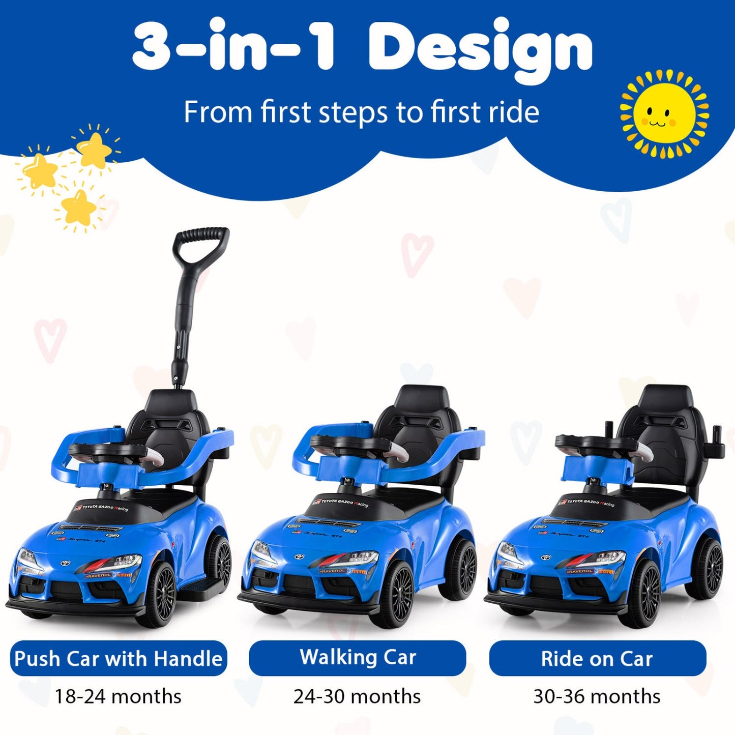 3-in-1 Toyota Licensed Foot-to-Floor Stroller Sliding Walking Toy