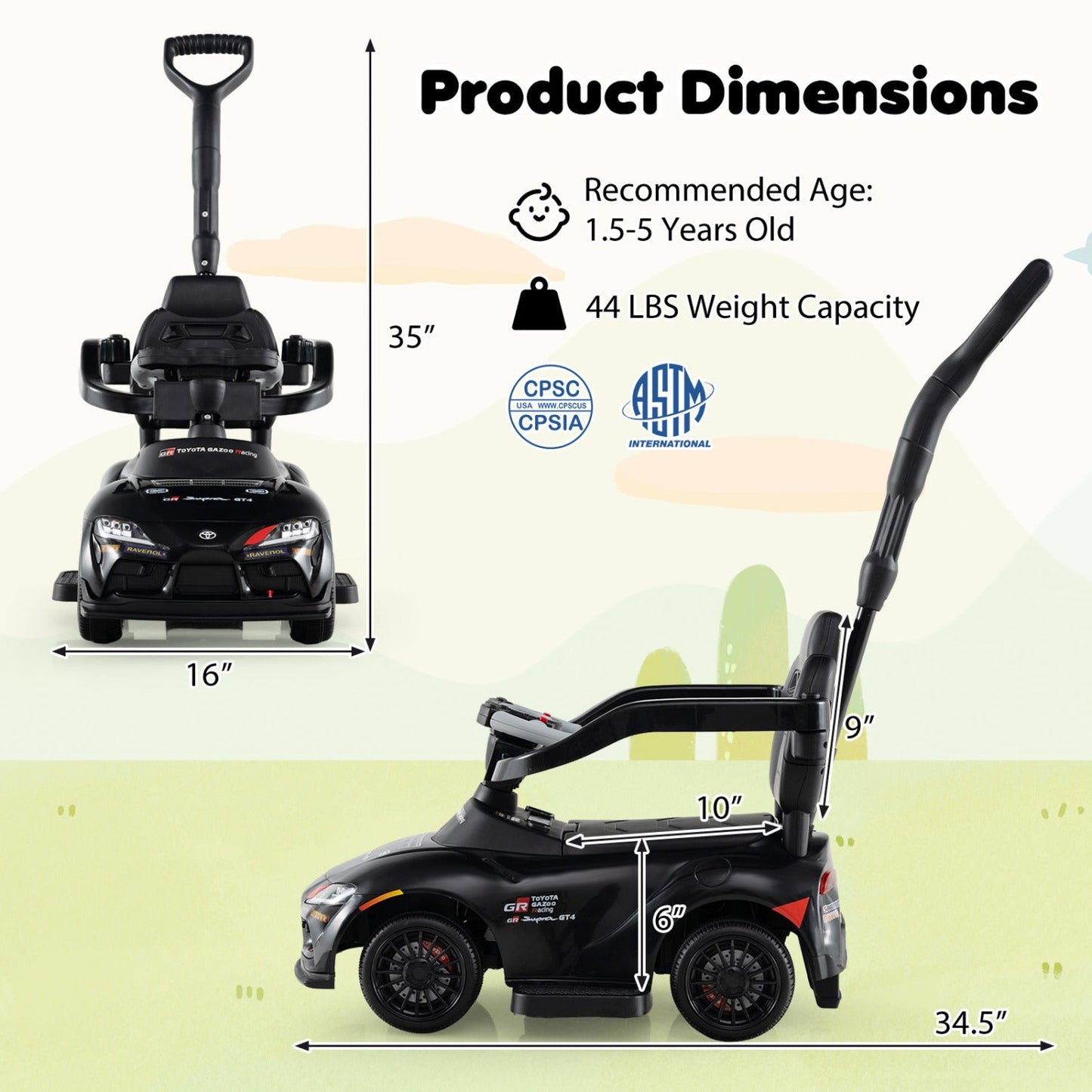 3-in-1 Toyota Licensed Foot-to-Floor Stroller Sliding Walking Toy